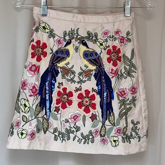 h&m bird sequin skirt embroidered nwot